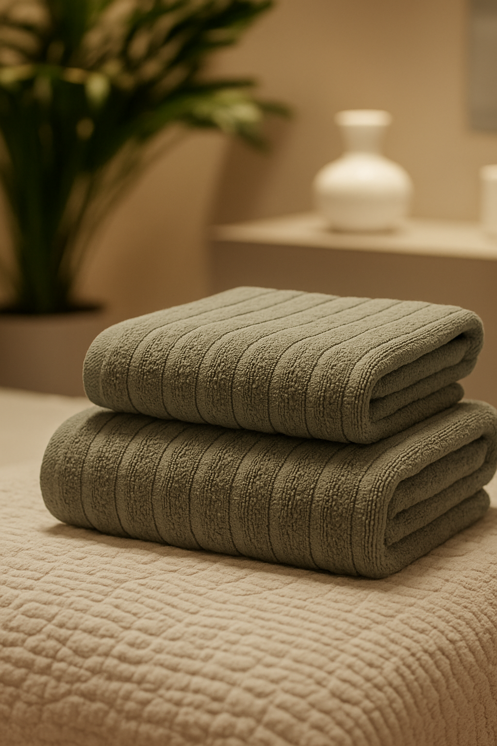 MOSS GREEN STRIPE  TOWEL